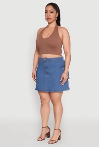 Womens Plus Size Daisy Denim Cargo Skirt, Blue, Size 3X