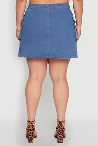 Womens Plus Size Daisy Denim Cargo Skirt, Blue, Size 3X