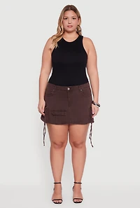 Womens Plus Size VIP Mineral Wash Utility Mini Skirt, Brown, Size 3X