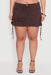 Womens Plus Size VIP Mineral Wash Utility Mini Skirt, Brown, Size 2X