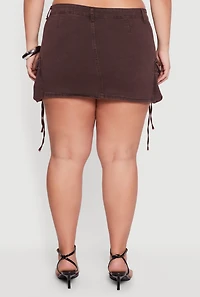 Womens Plus VIP Mineral Wash Utility Mini Skirt, Brown,