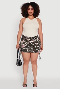 Womens Plus Size Floral Camouflage Cargo Pocket Mini Skirt, Multi, Size 1X