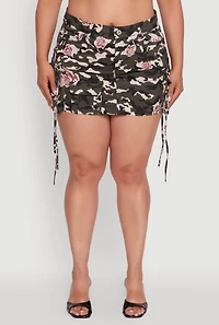 Womens Plus Size Floral Camouflage Cargo Pocket Mini Skirt, Multi, Size 1X