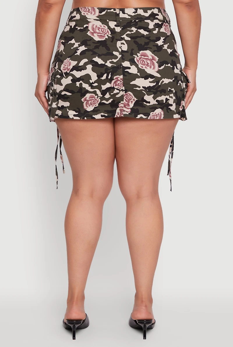 Womens Plus Size Floral Camouflage Cargo Pocket Mini Skirt, Multi, Size 1X