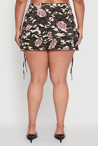 Womens Plus Size Floral Camouflage Cargo Pocket Mini Skirt, Multi, Size 1X