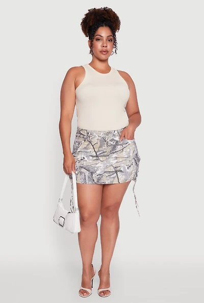 Womens Plus Size High Waisted Hunter Camo Cargo Pocket Mini Skirt, Green, Size 1X