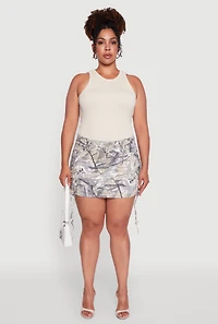 Womens Plus High Waisted Hunter Camo Cargo Pocket Mini Skirt, Green,