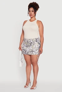 Womens Plus High Waisted Hunter Camo Cargo Pocket Mini Skirt, Green,
