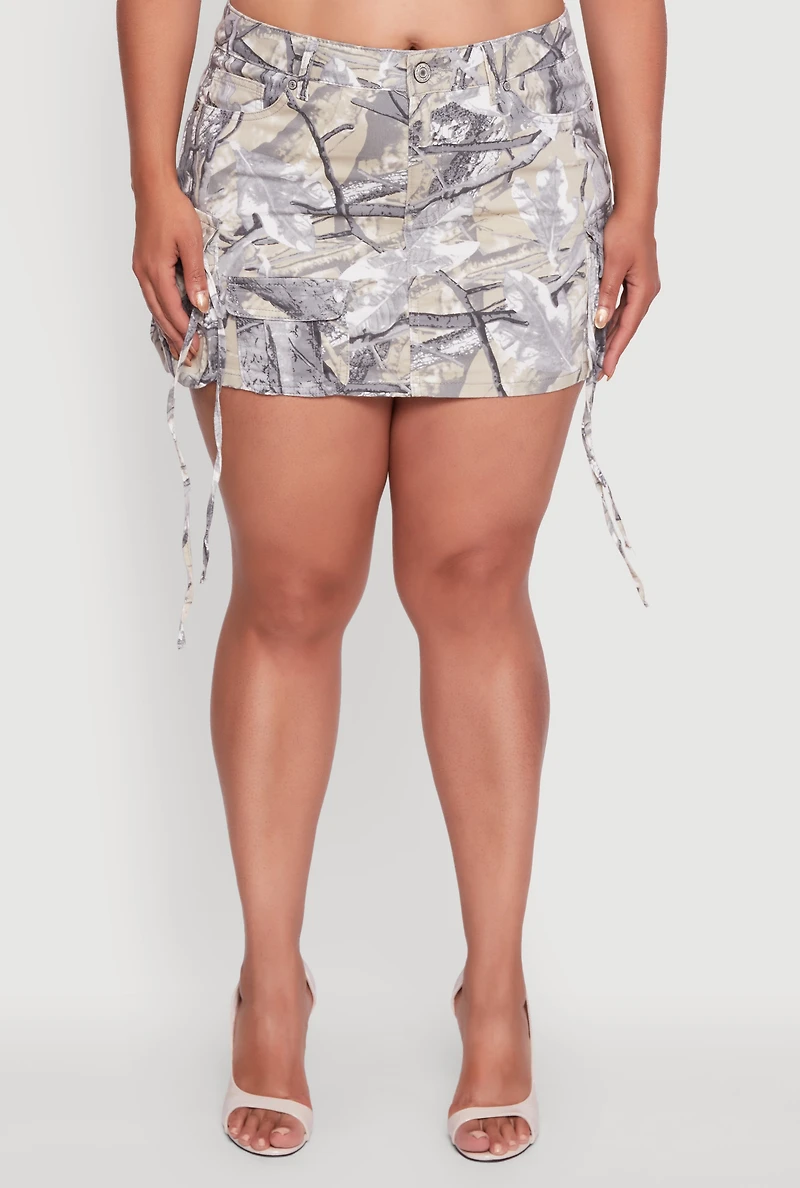 Womens Plus High Waisted Hunter Camo Cargo Pocket Mini Skirt, Green,