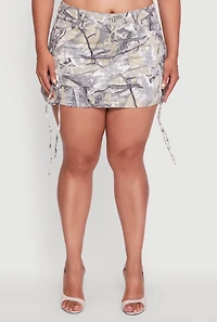 Womens Plus High Waisted Hunter Camo Cargo Pocket Mini Skirt, Green,