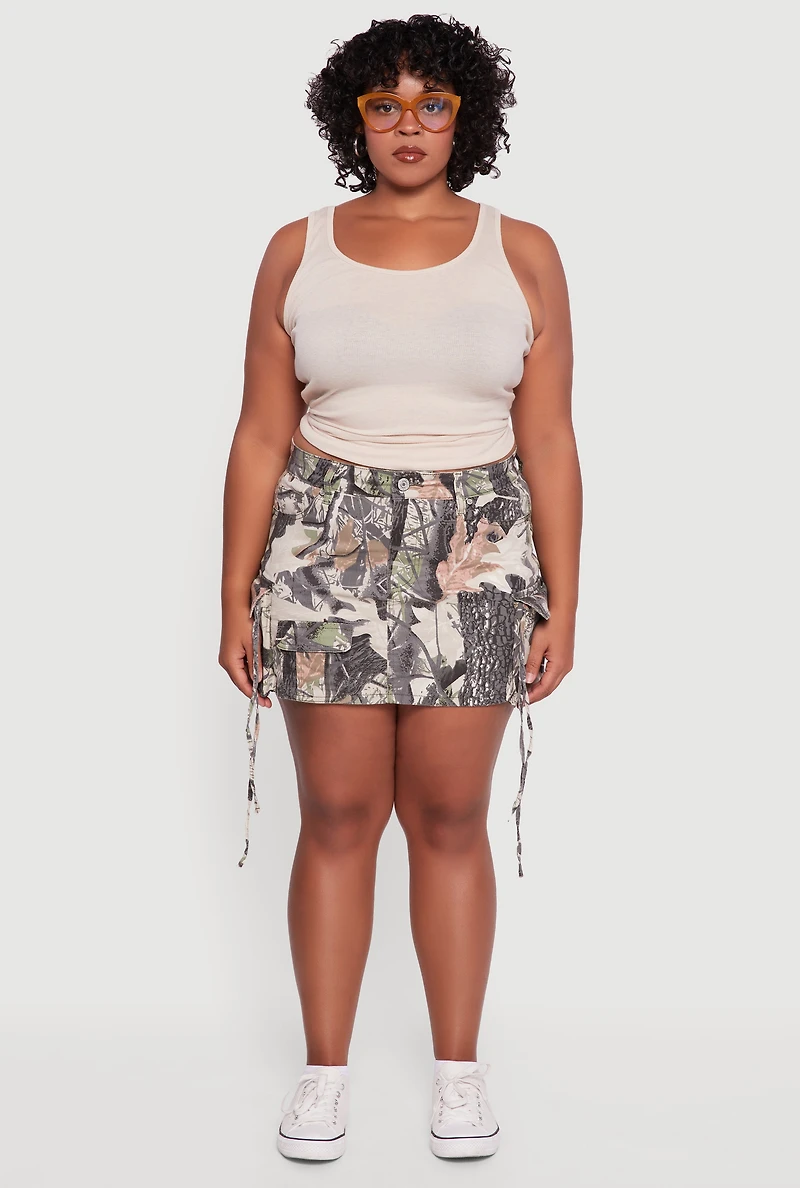 Womens Plus Size Hunter Camo Cargo Pocket Mini Skirt, Multi, Size 1X
