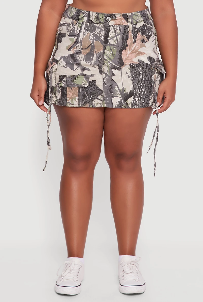 Womens Plus Size Hunter Camo Cargo Pocket Mini Skirt, Multi, Size 1X