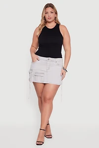 Womens Plus Size VIP Mineral Wash Denim Utility Skirt, Grey, Size 2X