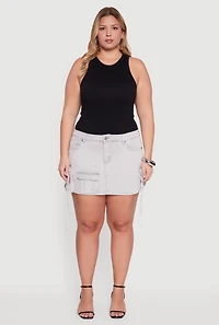 Womens Plus Size VIP Mineral Wash Denim Utility Skirt, Grey, Size 2X
