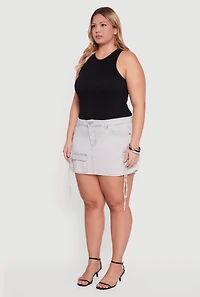 Womens Plus Size VIP Mineral Wash Denim Utility Skirt, Grey, Size 2X
