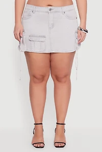 Womens Plus Size VIP Mineral Wash Denim Utility Skirt, Grey, Size 2X