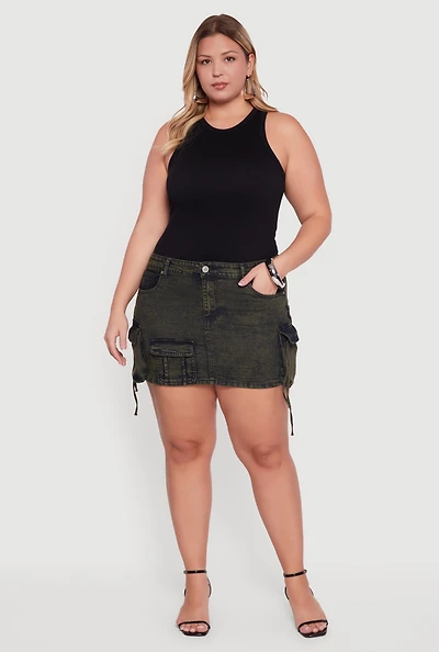 Womens Plus Size VIP Acid Wash Utility Skirt, Green, Size 1X