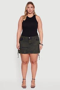 Womens Plus Size VIP Acid Wash Utility Skirt, Green, Size 1X