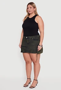 Womens Plus Size VIP Acid Wash Utility Skirt, Green, Size 1X