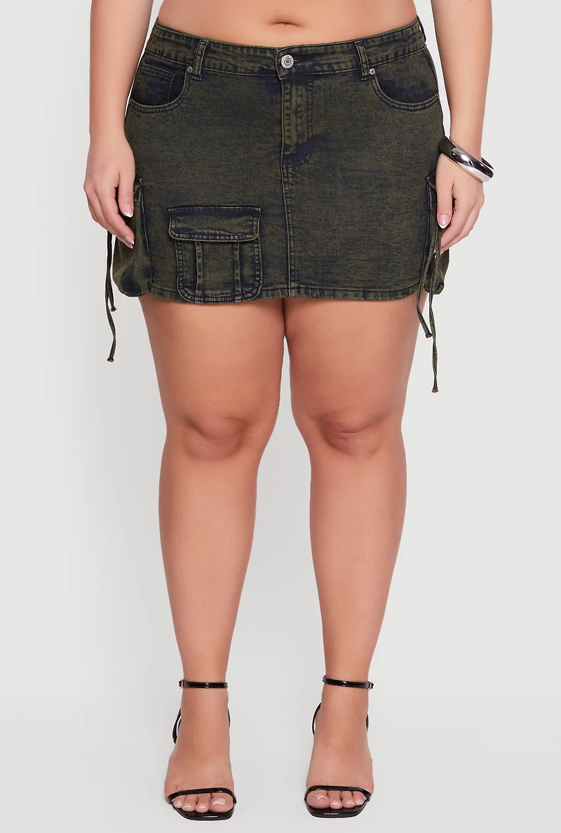 Womens Plus Size VIP Acid Wash Utility Skirt, Green, Size 1X