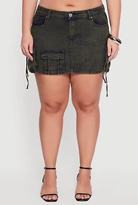 Womens Plus Size VIP Acid Wash Utility Skirt, Green, Size 1X