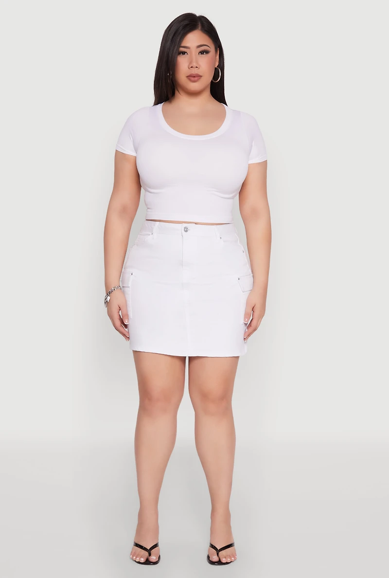 Womens Plus Size WAX High Waisted Cargo Skirt, White, Size 3X