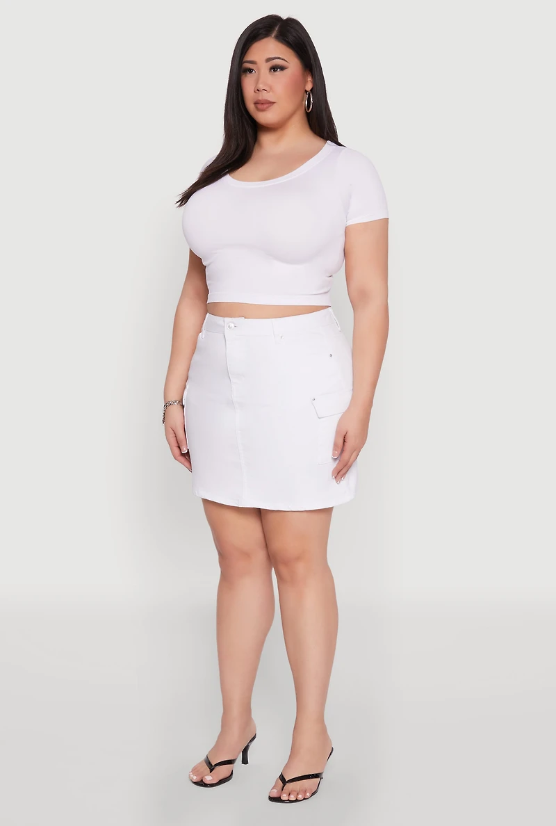 Womens Plus Size WAX High Waisted Cargo Skirt, White, Size 3X
