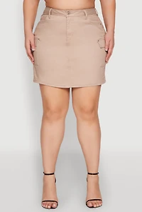 Womens Plus Size WAX High Waisted Cargo Skirt, Khaki, Size 3X
