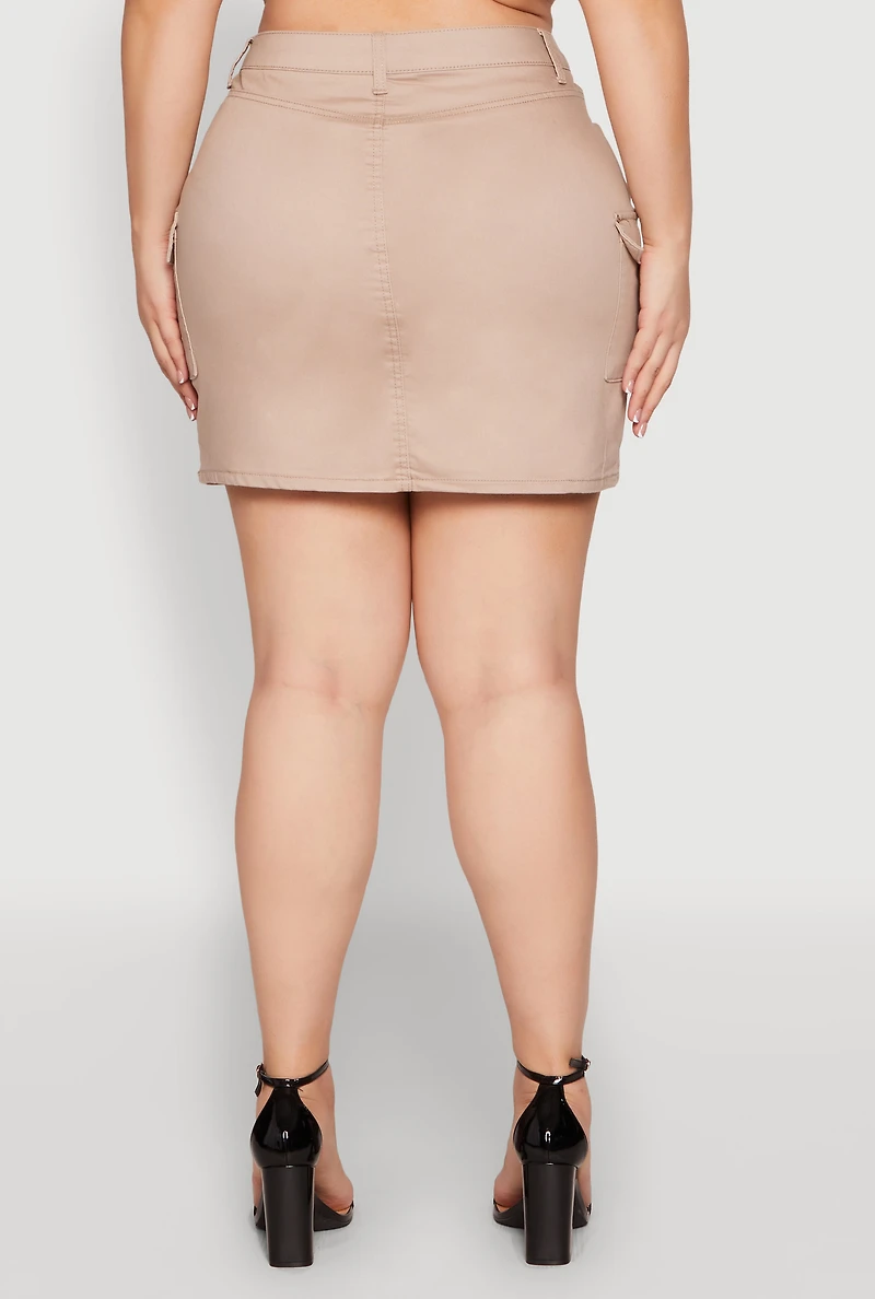 Womens Plus Size WAX High Waisted Cargo Skirt, Khaki, Size 3X