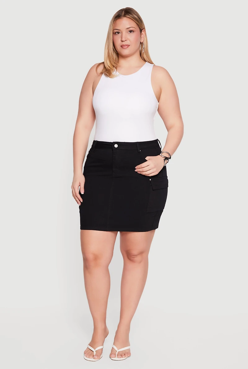 Plus WAX Mini Twill Skirt with Cargo Pockets