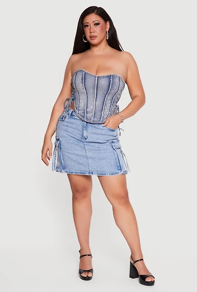 Plus Denim High Waisted Cargo Skirt