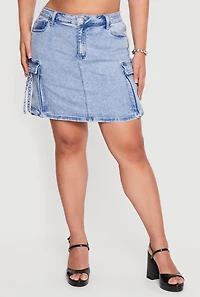 Plus Denim High Waisted Cargo Skirt