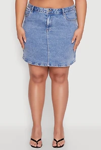 Womens Plus WAX High Waisted Skirt, Blue,