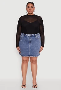 Womens Plus WAX High Waisted Skirt, Blue,