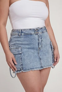 Plus Almost Famous Frayed Hem Denim Cargo Mini Skirt