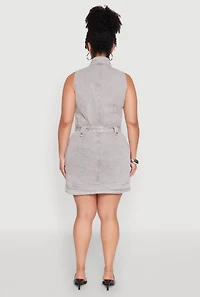 Womens Plus Size Mineral Wash Zip Front Cargo Dress, Grey, Size 3X