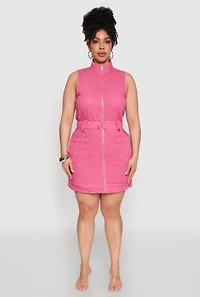 Plus Mineral Wash Zip Front Cargo Dress