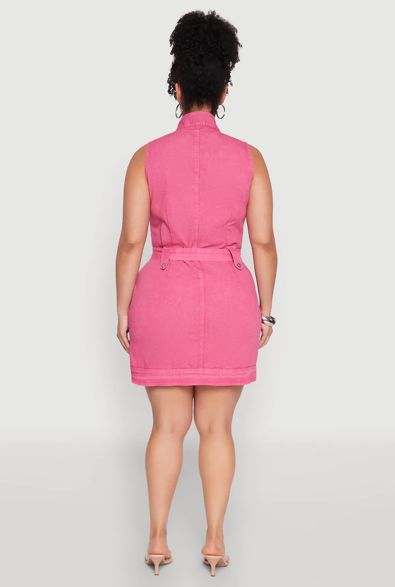 Plus Mineral Wash Zip Front Cargo Dress