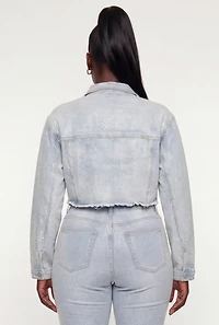 Plus Rhinestone Cropped Denim Jacket