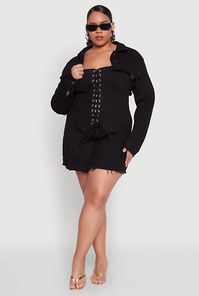 Plus Daisy Distressed Bolero Jean Jacket