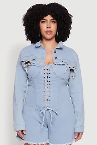 Womens Plus Daisy Distressed Bolero Jean Jacket, Blue,