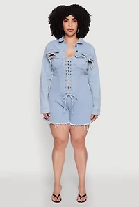 Womens Plus Daisy Distressed Bolero Jean Jacket, Blue,