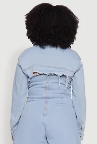 Womens Plus Daisy Distressed Bolero Jean Jacket, Blue,