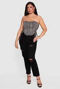 Plus Rhinestone Denim Side Lace Up Corset Top