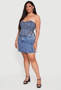 Plus Rhinestone Denim Side Lace Up Corset Top