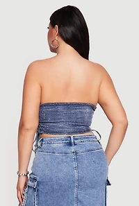 Plus Rhinestone Denim Side Lace Up Corset Top