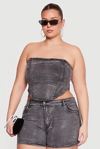 Plus Rhinestone Detail Lace Up Corset Top