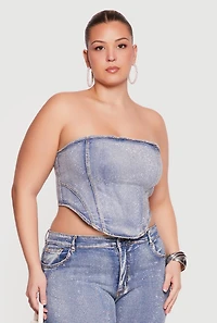 Plus Rhinestone Detail Lace Up Corset Top