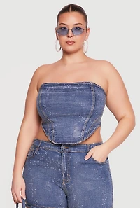 Plus Rhinestone Detail Lace Up Corset Top