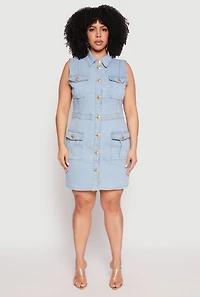 Plus Daisy Sleeveless Denim Utility Mini Dress
